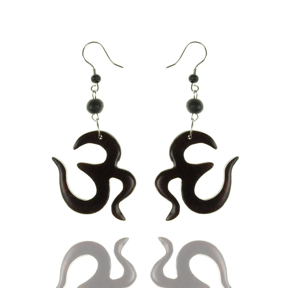 OM-Symbol Ohrringe Paar Goa Holz-Schmuck