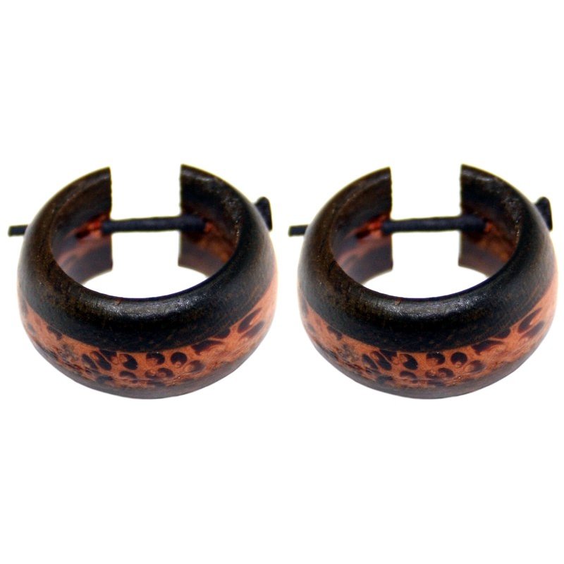 Zweifarbige Holz-Creolen >> Paar Natur-Schmuck Ohrringe