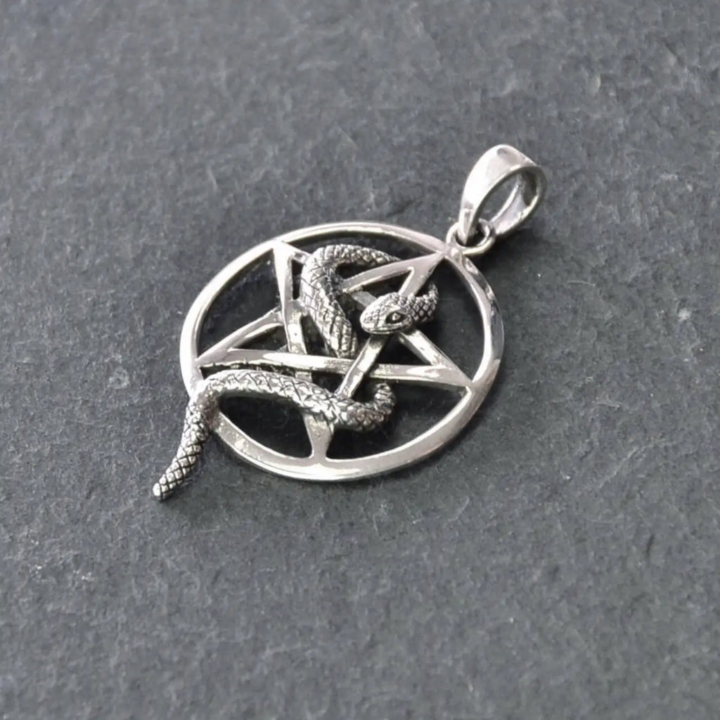 Schlange im Pentagram Anhänger – 925 Silber Talisman mit Schutzsymbol