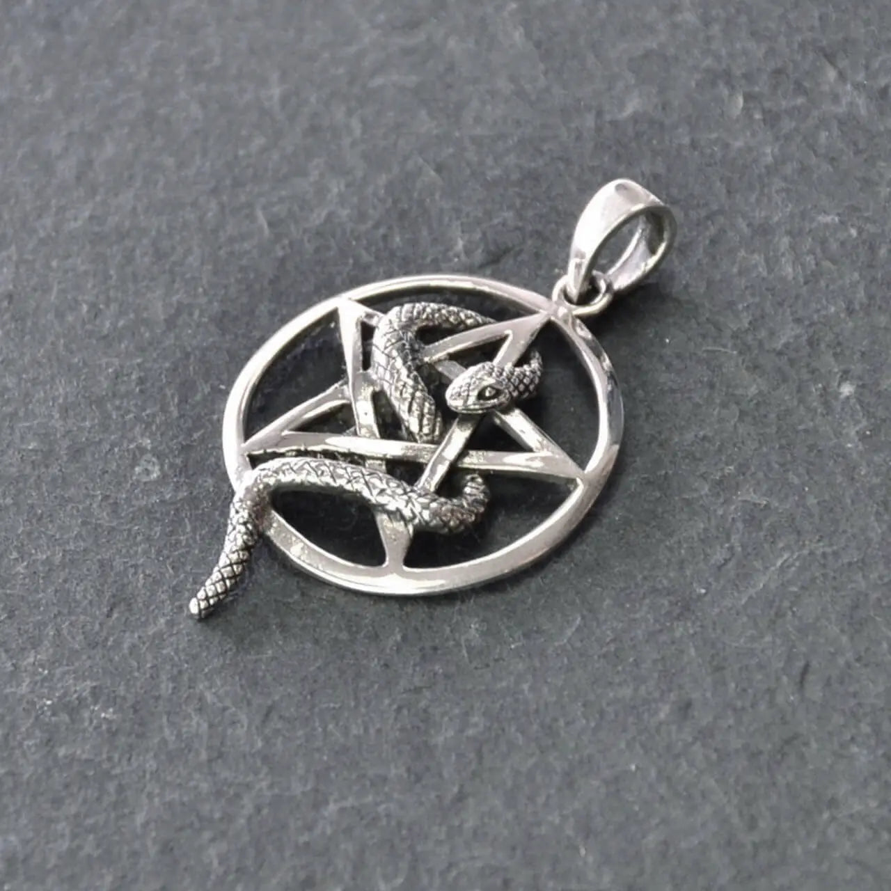 Schlange im Pentagram Anhänger – 925 Silber Talisman mit Schutzsymbol