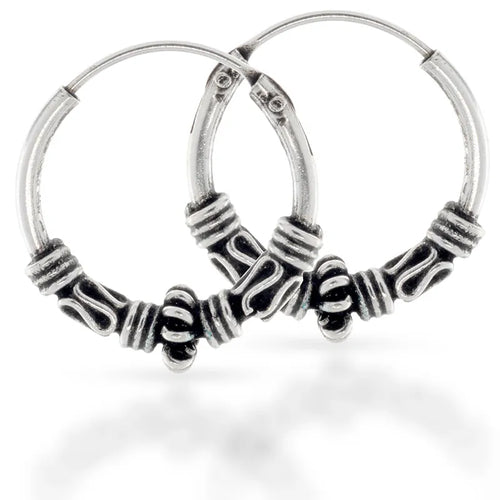 Bali Creolen Paar 14 mm – 925 Silber filigran handgefertigt mit Ornamenten