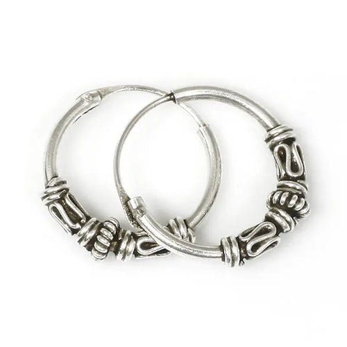 Bali Creolen Paar 14 mm – 925 Silber filigran handgefertigt mit Ornamenten