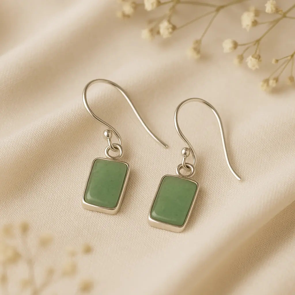 Aventurin Silberohrringe eckig – 925 Silber Cabochon Ohrhänger