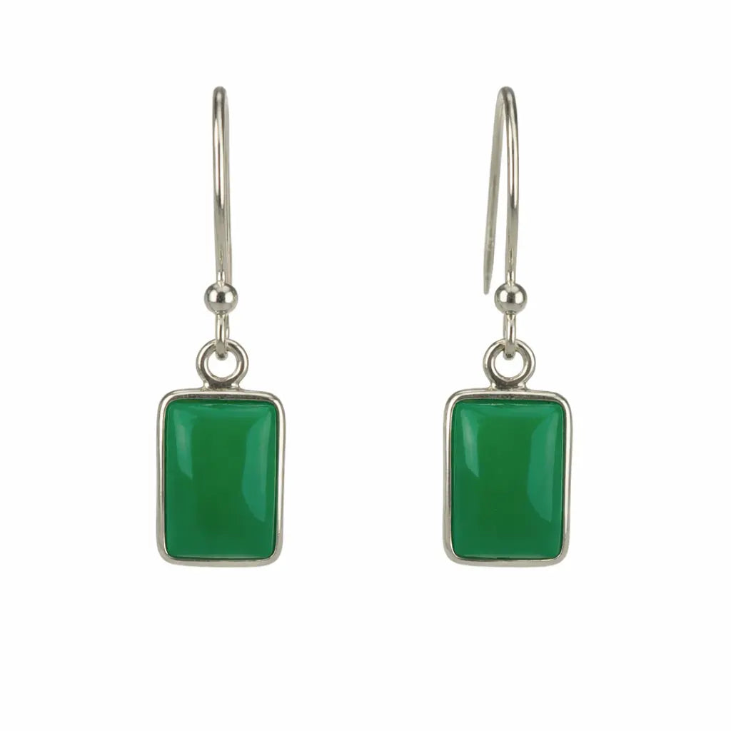 Chrysopras Silberohrringe eckig – 925 Silber Cabochon Ohrhänger