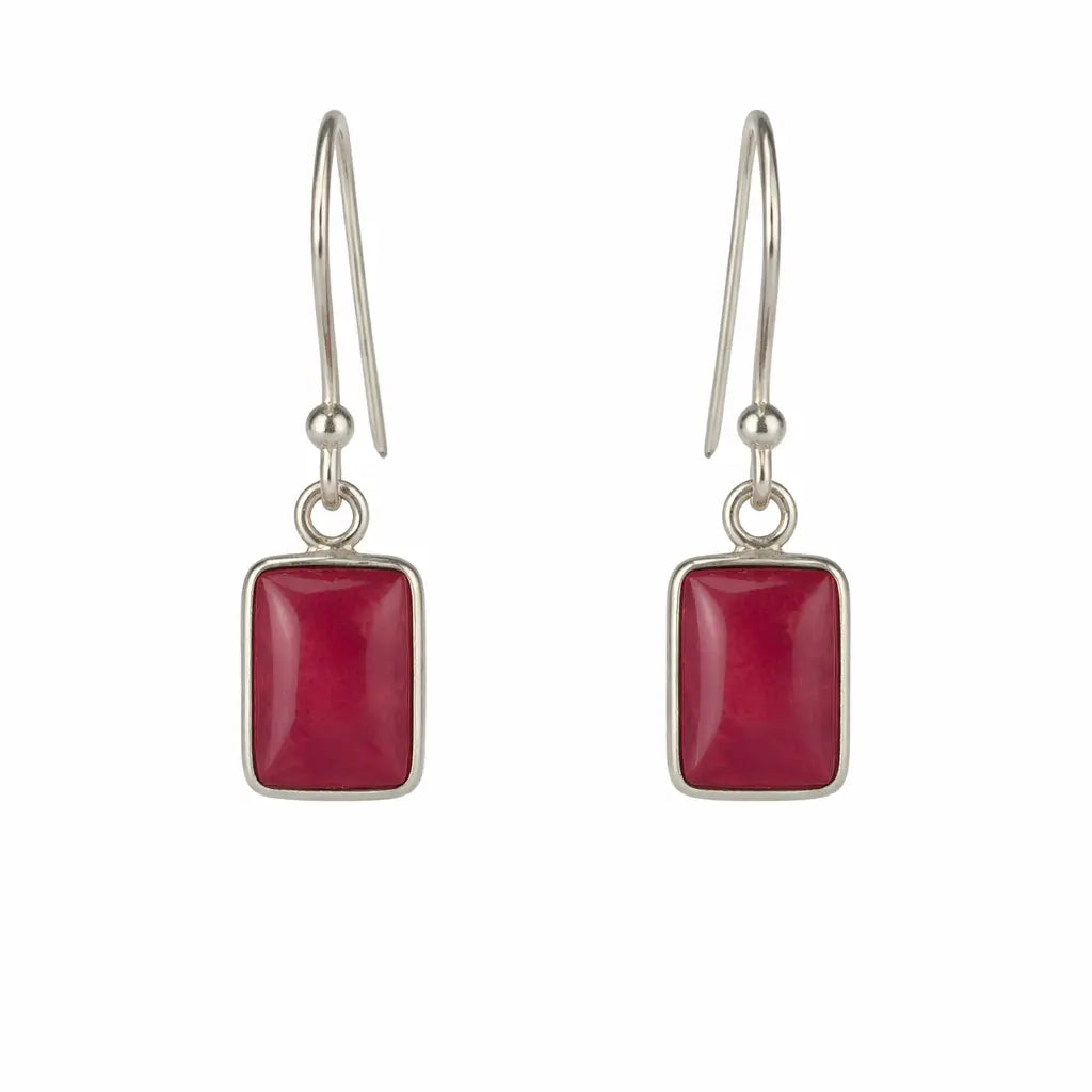 Rubin Silberohrringe eckig – 925 Silber Cabochon Ohrhänger