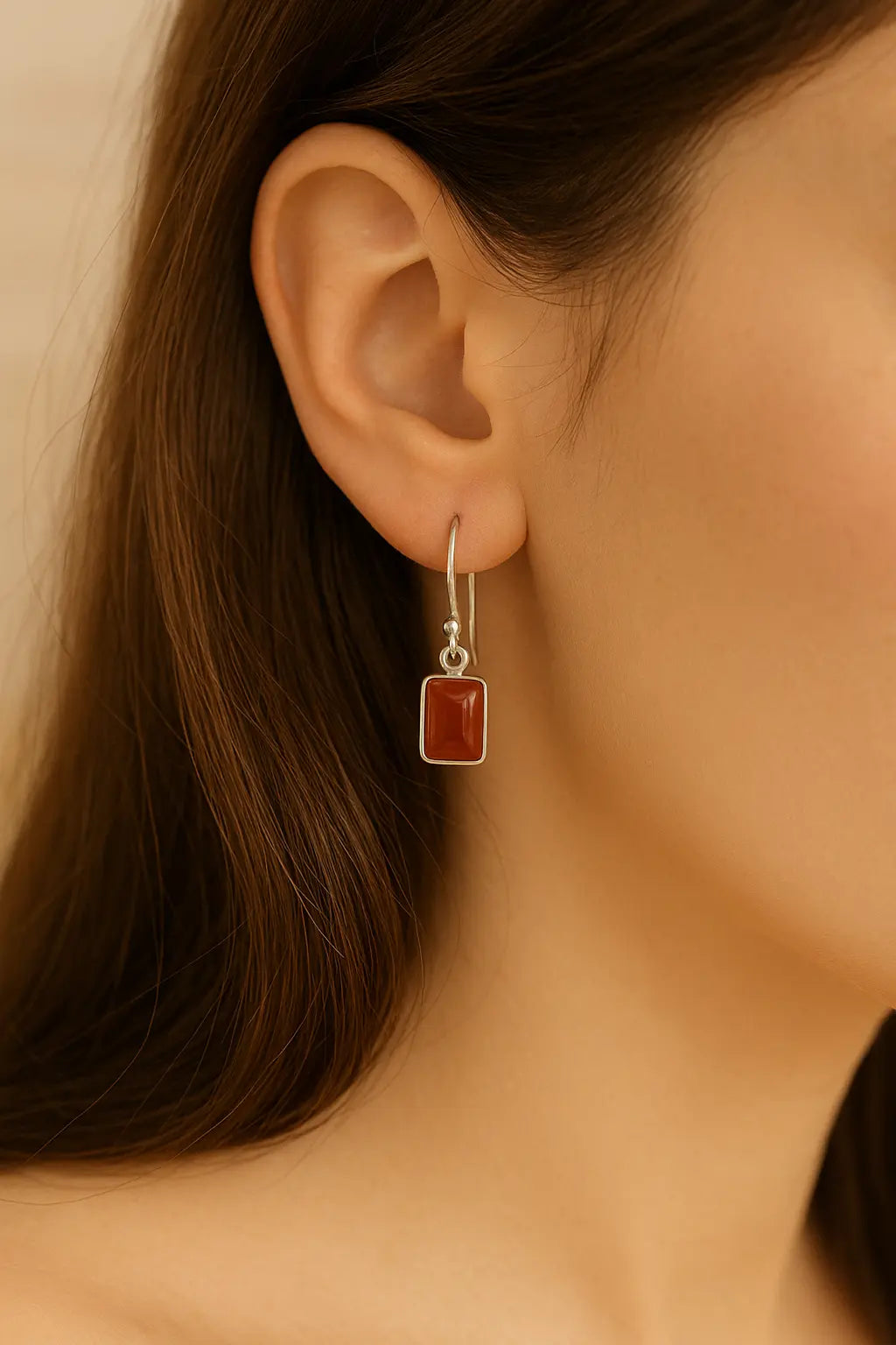 Karneol Silberohrringe eckig – 925 Silber Cabochon Ohrhänger