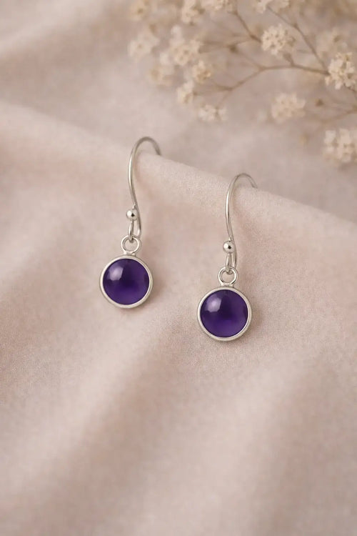 Amethyst Silberohrringe rund 8 mm – 925 Silber Cabochon Ohrhänger