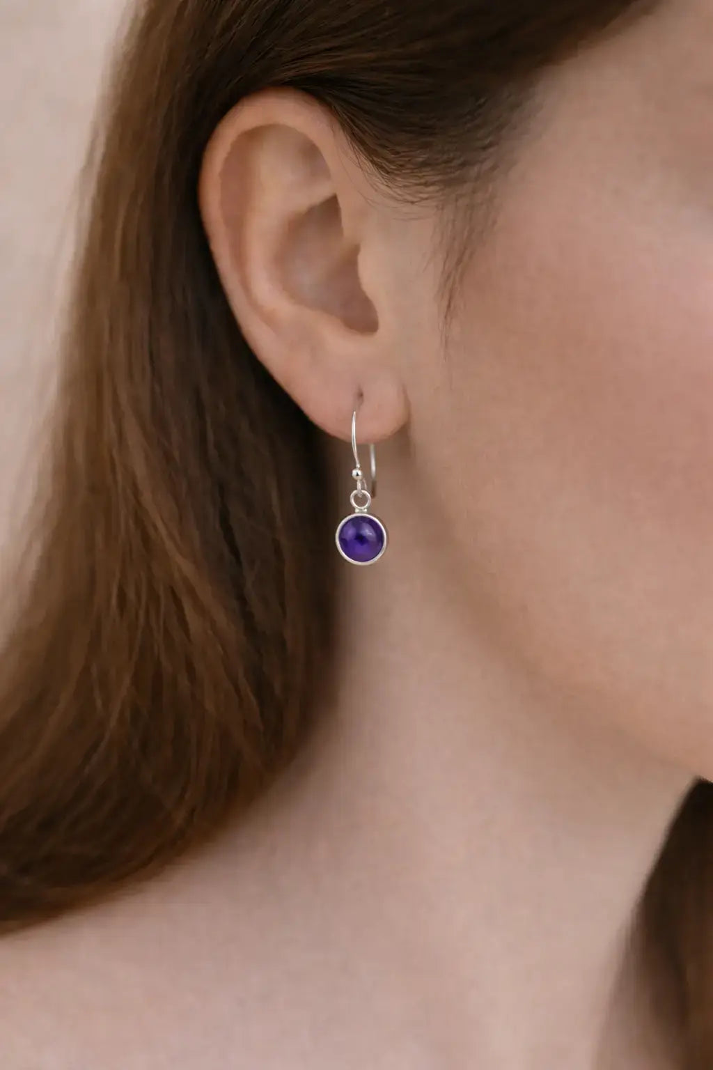 Amethyst Silberohrringe rund 8 mm – 925 Silber Cabochon Ohrhänger