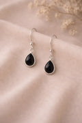 Onyx Silberohrringe Tropfen 9×7 mm – 925 Silber Cabochon Ohrhänger
