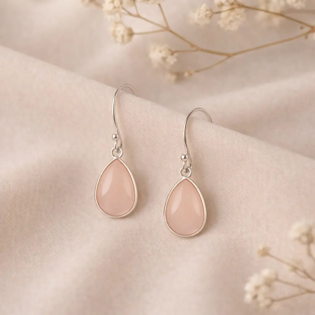 Rosenquarz Ohrhänger Tropfen 925-Silber Elegante Cabochons in Echtsilber
