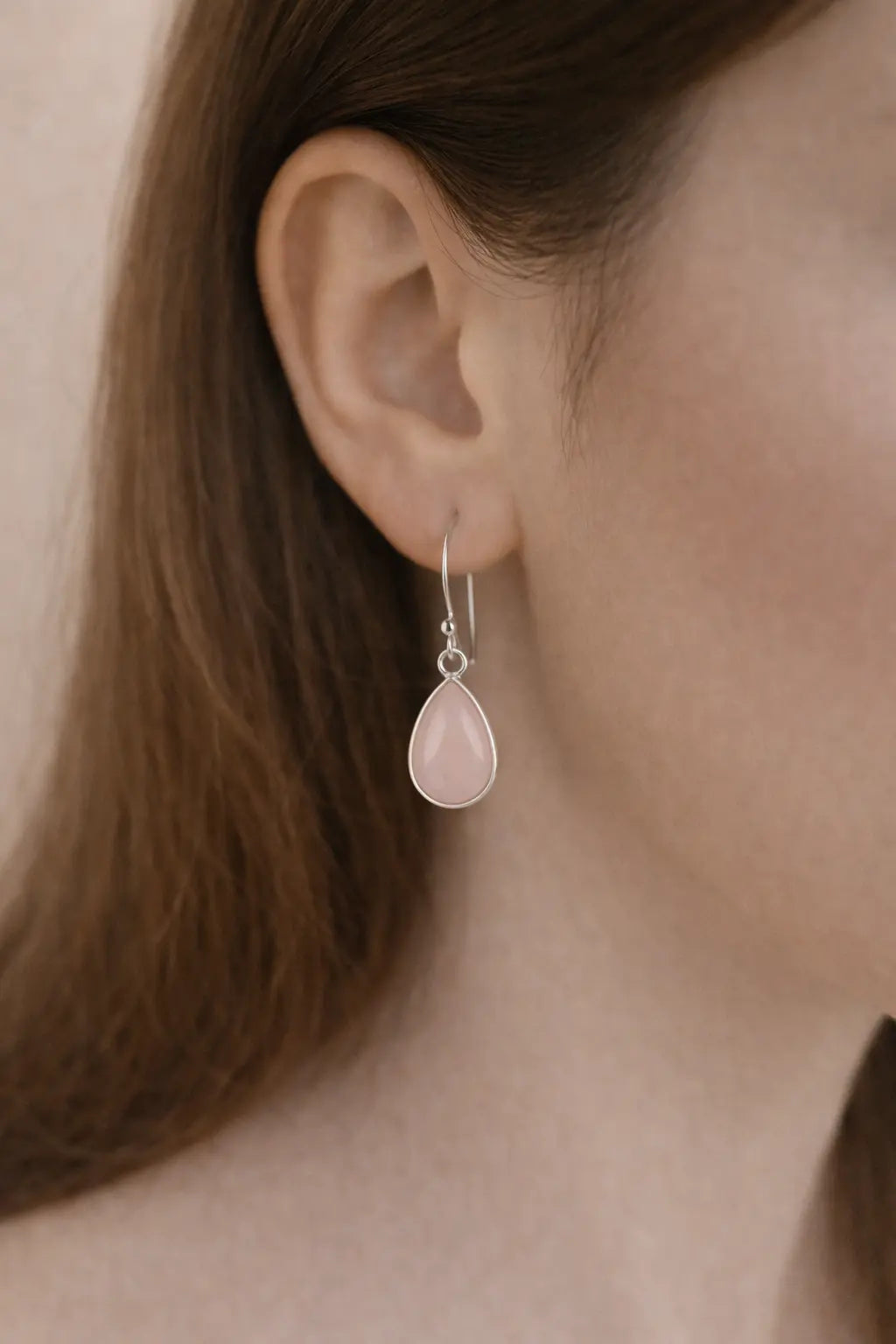 Rosenquarz Ohrhänger Tropfen 925-Silber Elegante Cabochons in Echtsilber