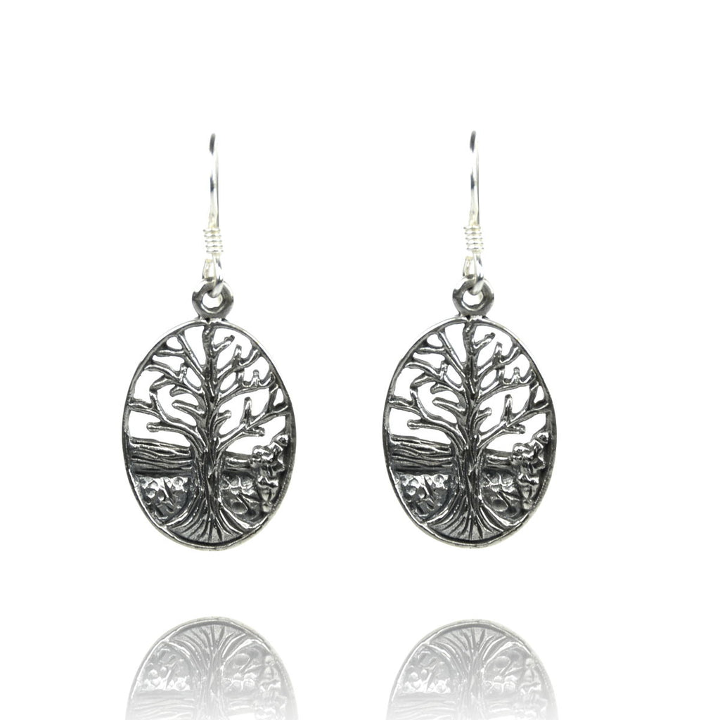 Ovale Baum Silberohrringe Silberschmuck