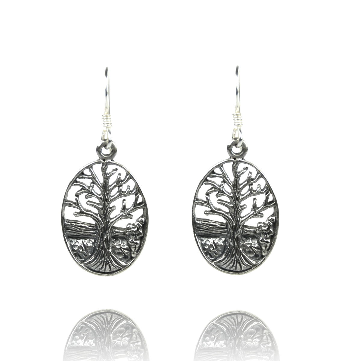 Ovale Baum Silberohrringe Silberschmuck