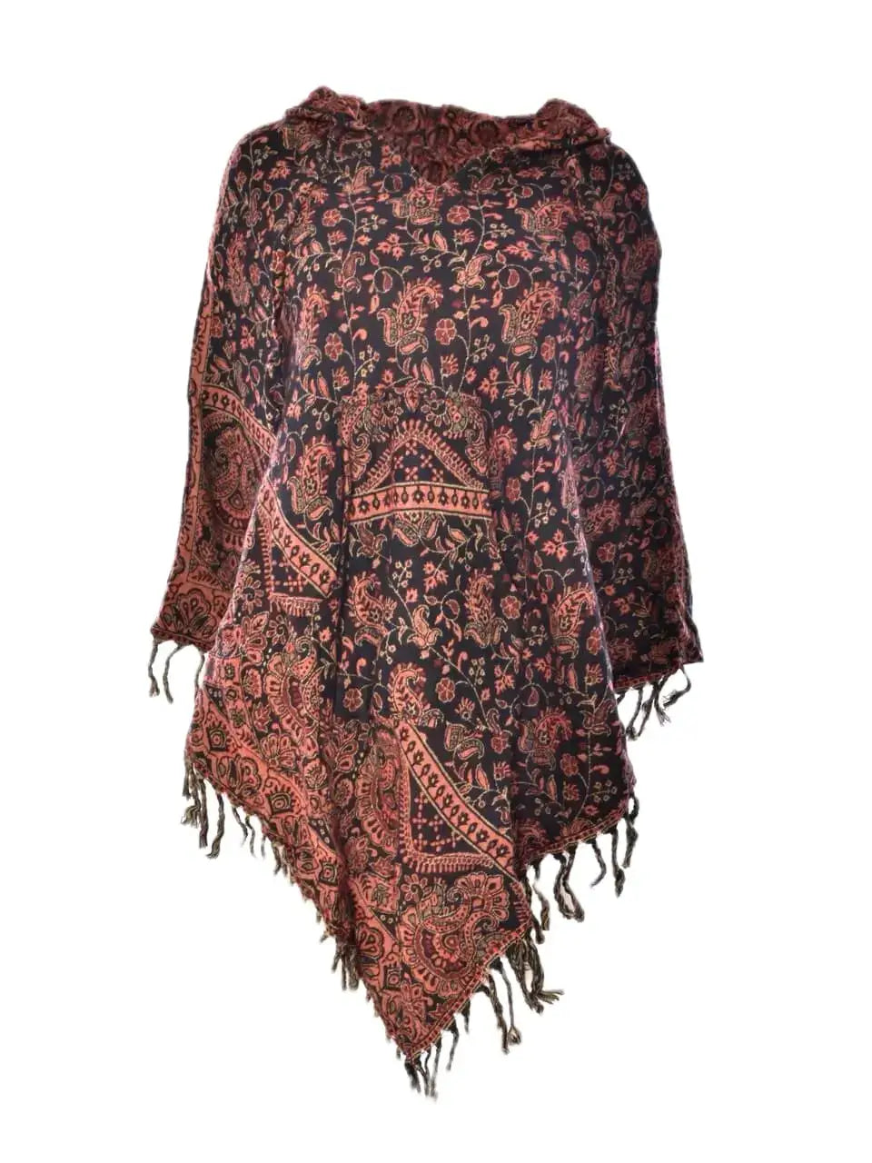 Coline Paisely-Poncho Kapuze Goa Kleidung, Fransensaum