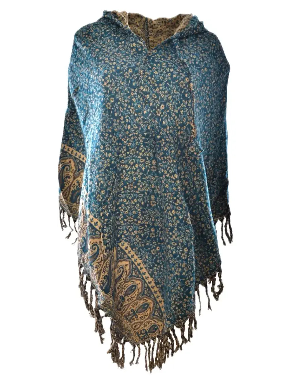 Coline Paisely-Poncho Kapuze Goa Kleidung, Fransensaum