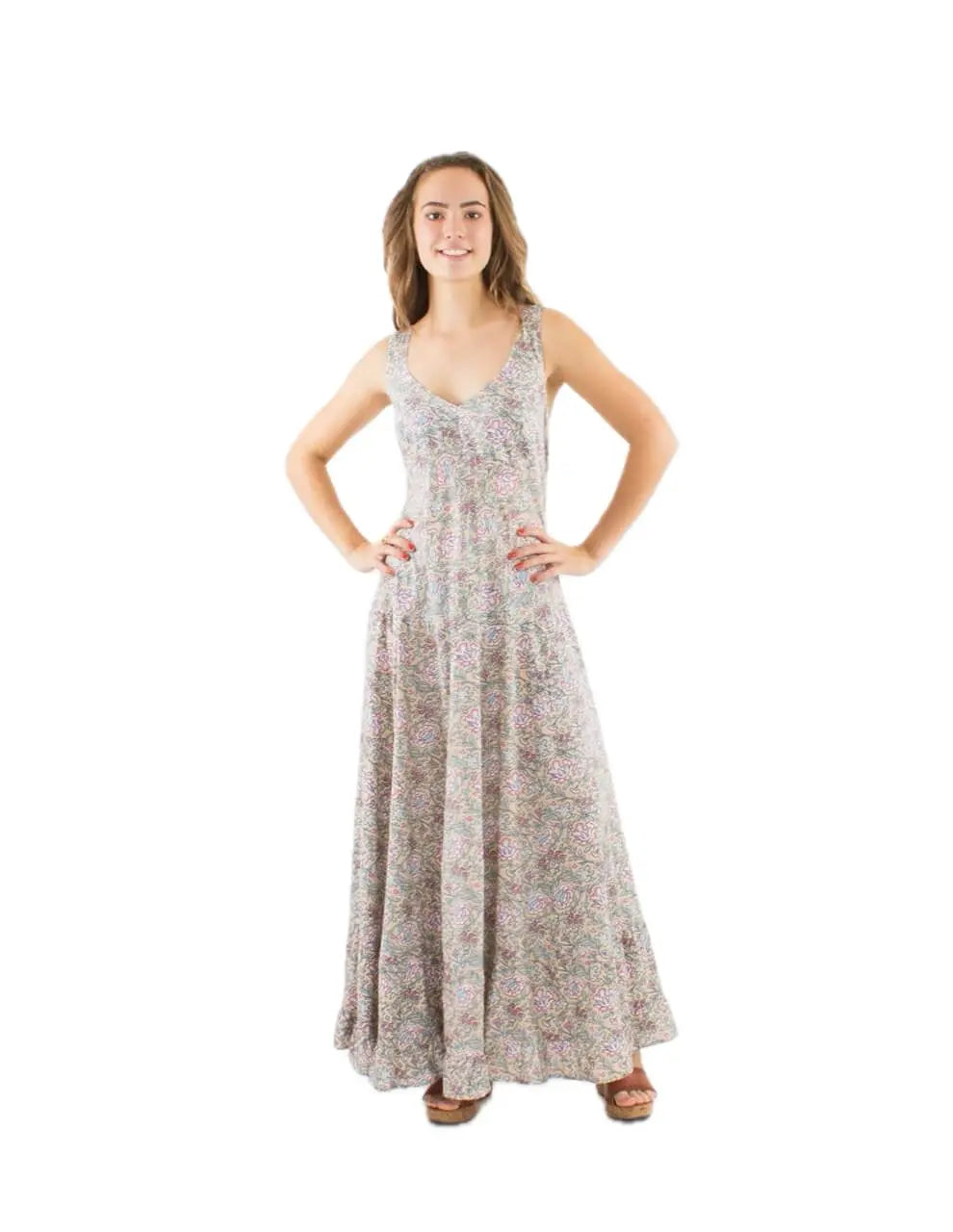 Coline Baumwoll Sommer-Kleid knöchellang Blumemuster