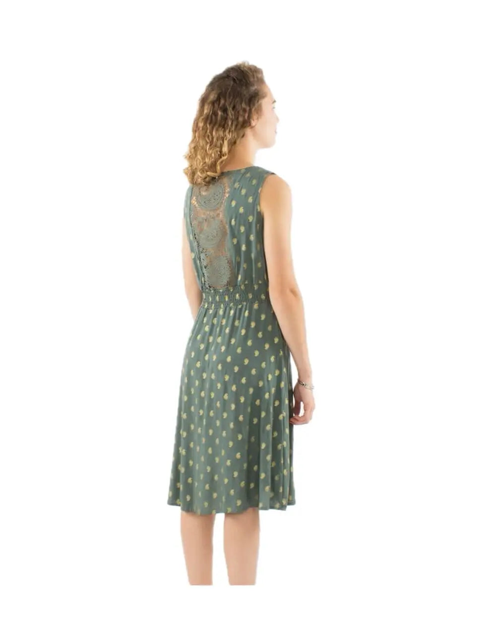 Coline Khakifarbiges Sommerkleid mit goldenem Print
