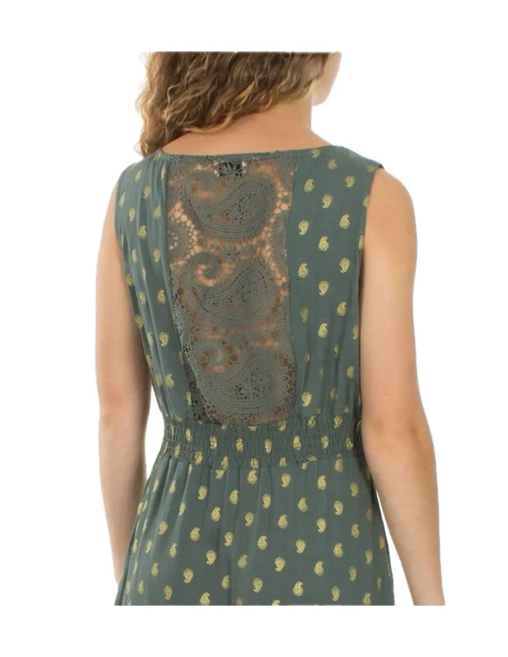 Coline Khakifarbiges Sommerkleid mit goldenem Print