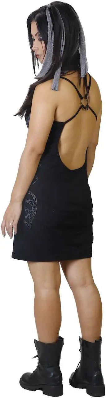 Anki Design Kleid Doro rückenfrei Messingring bedruckt