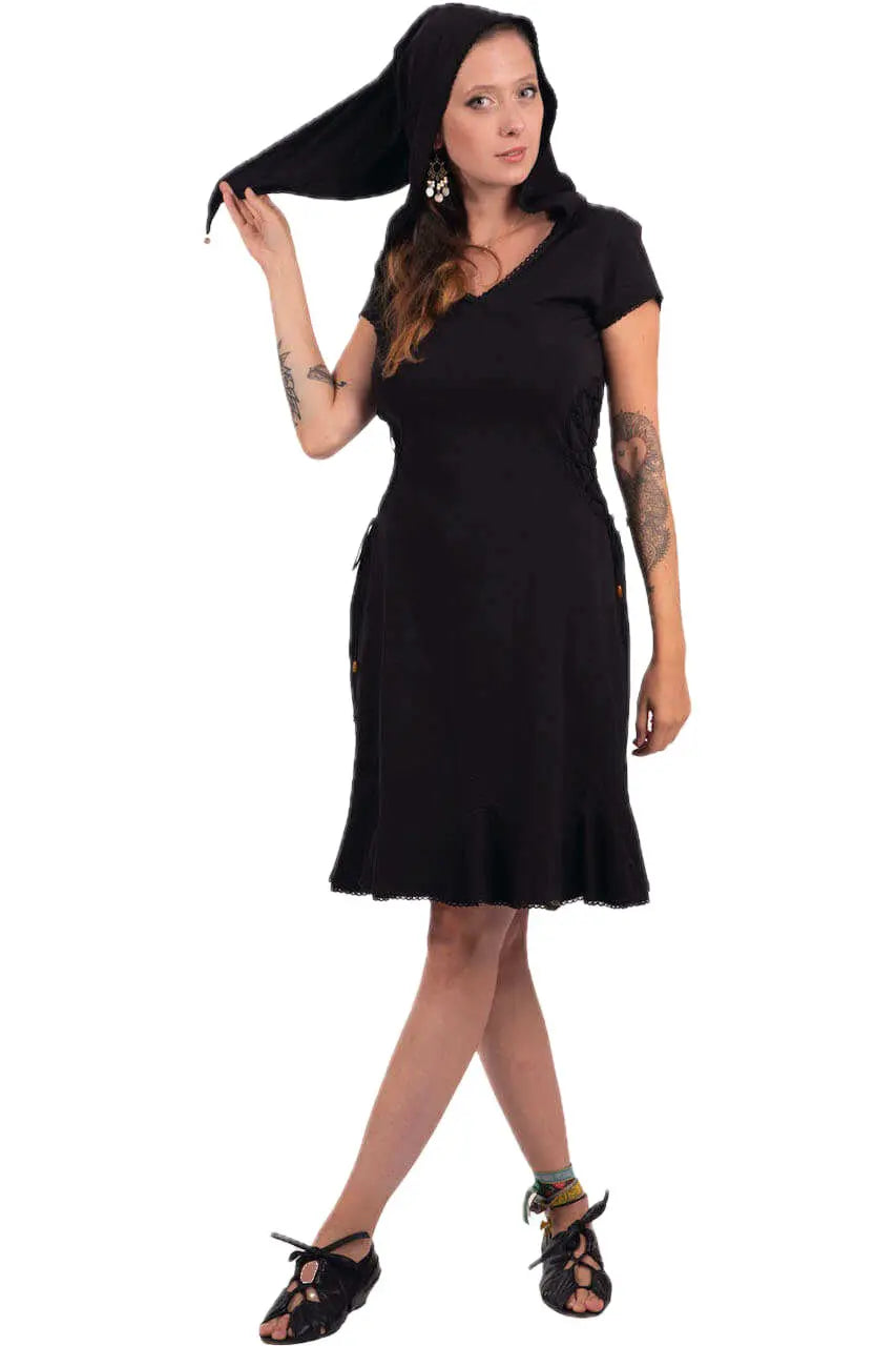 Chapati design Kleid mit spitzer Zipfelkapuze Elfen Goa Kleid