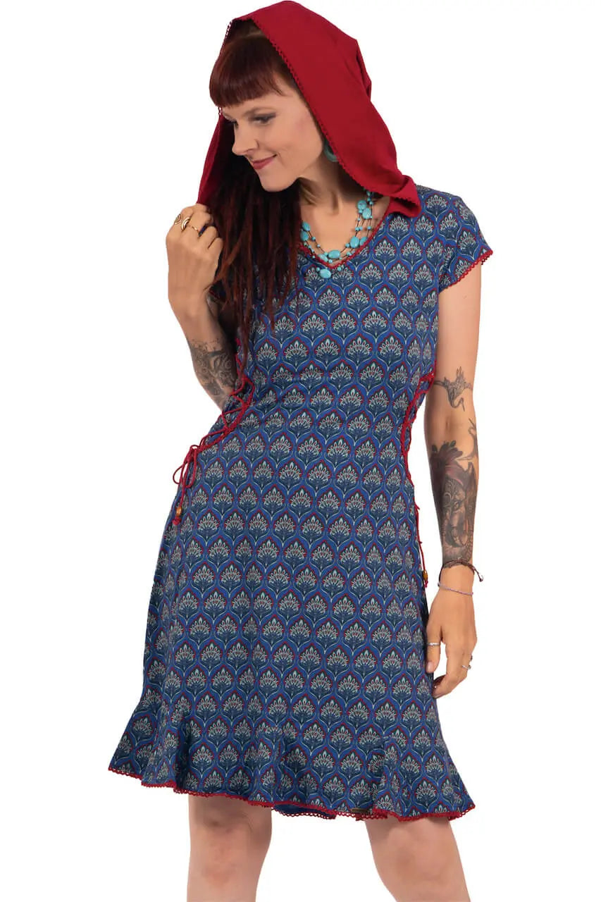 Chapati design Retro Kleid spitze Zipfelkapuze Elfen Goa Kleid