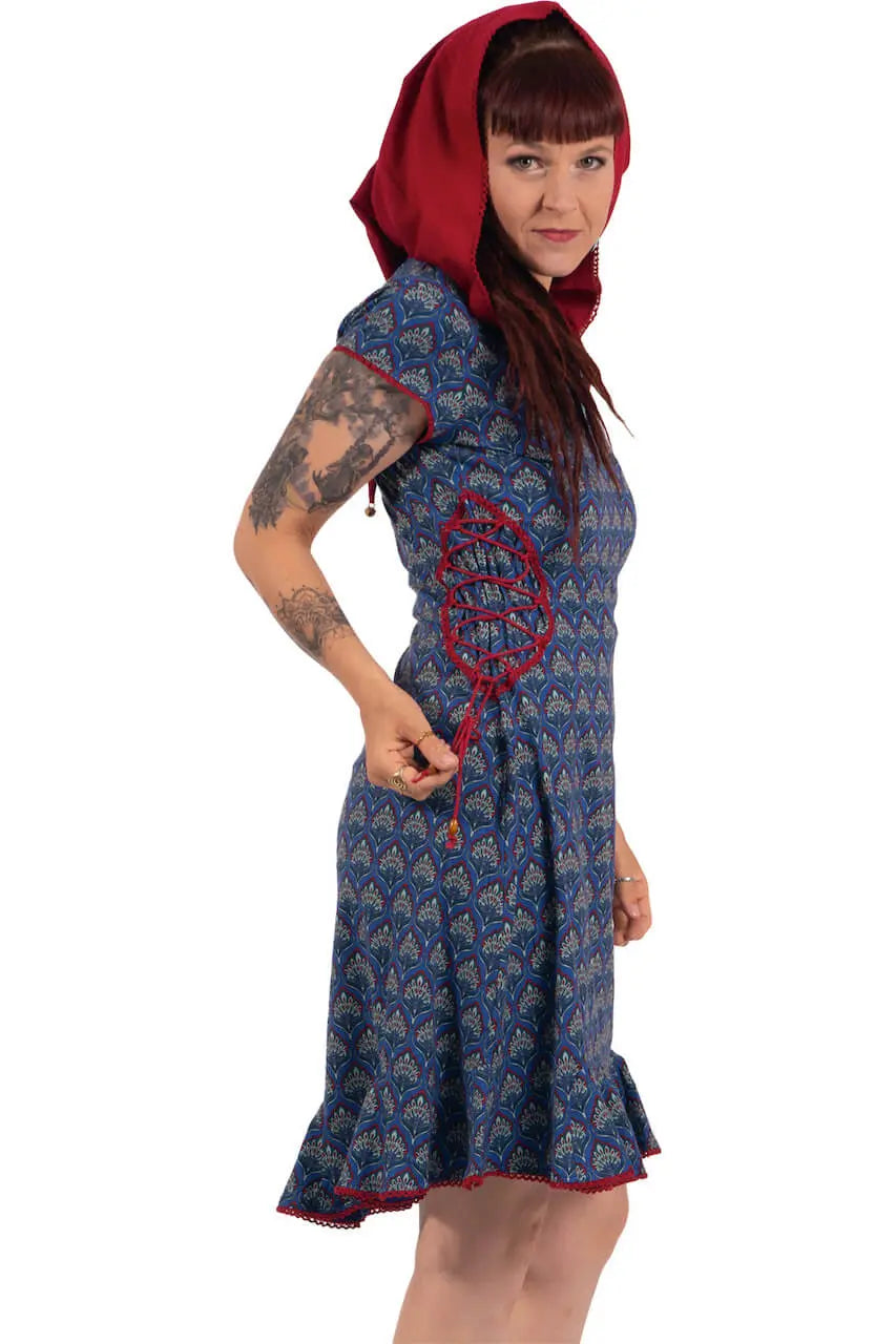 Chapati design Retro Kleid spitze Zipfelkapuze Elfen Goa Kleid