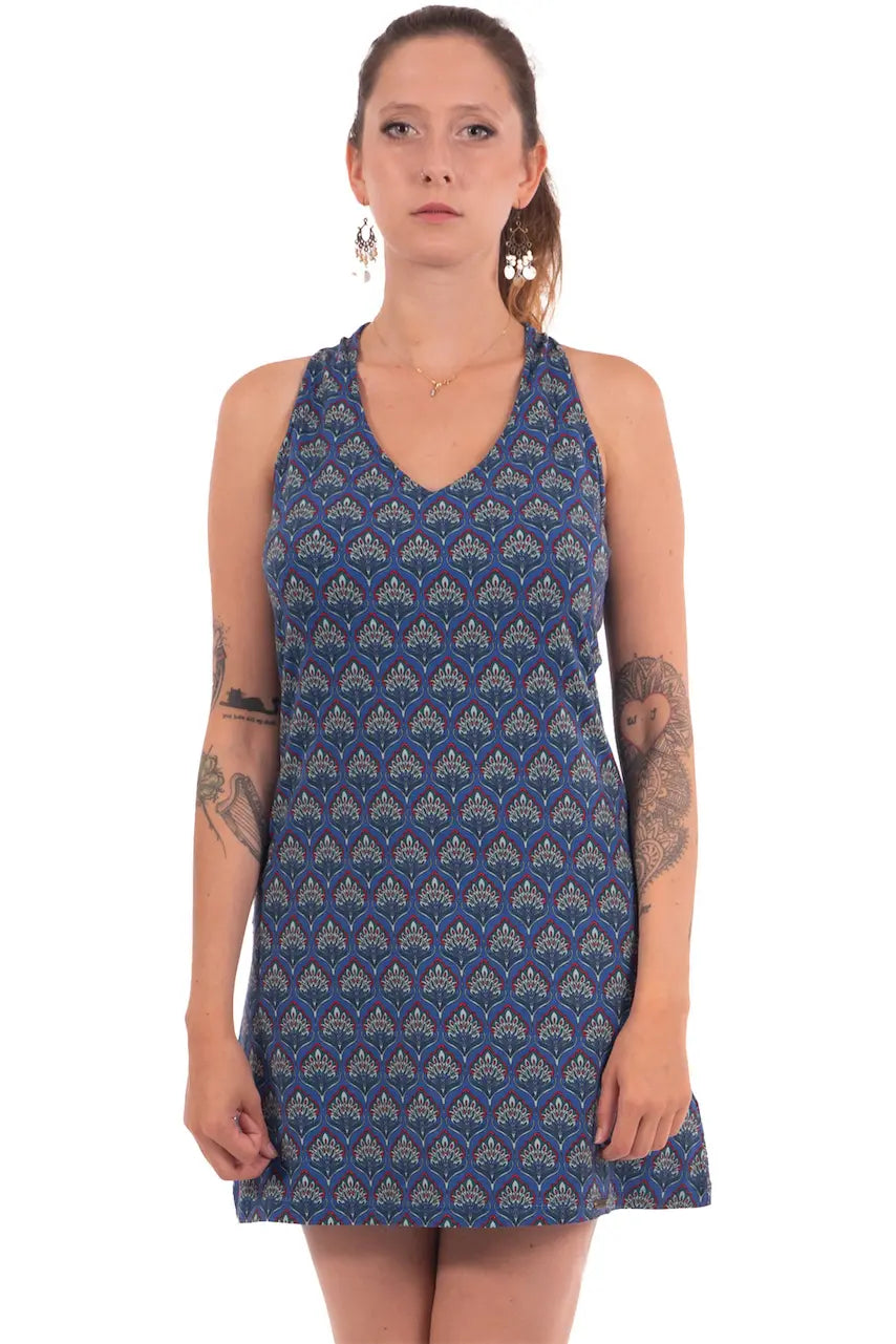 Chapati Retroprint Netzrücken Sommer-Kleid Rückenfrei