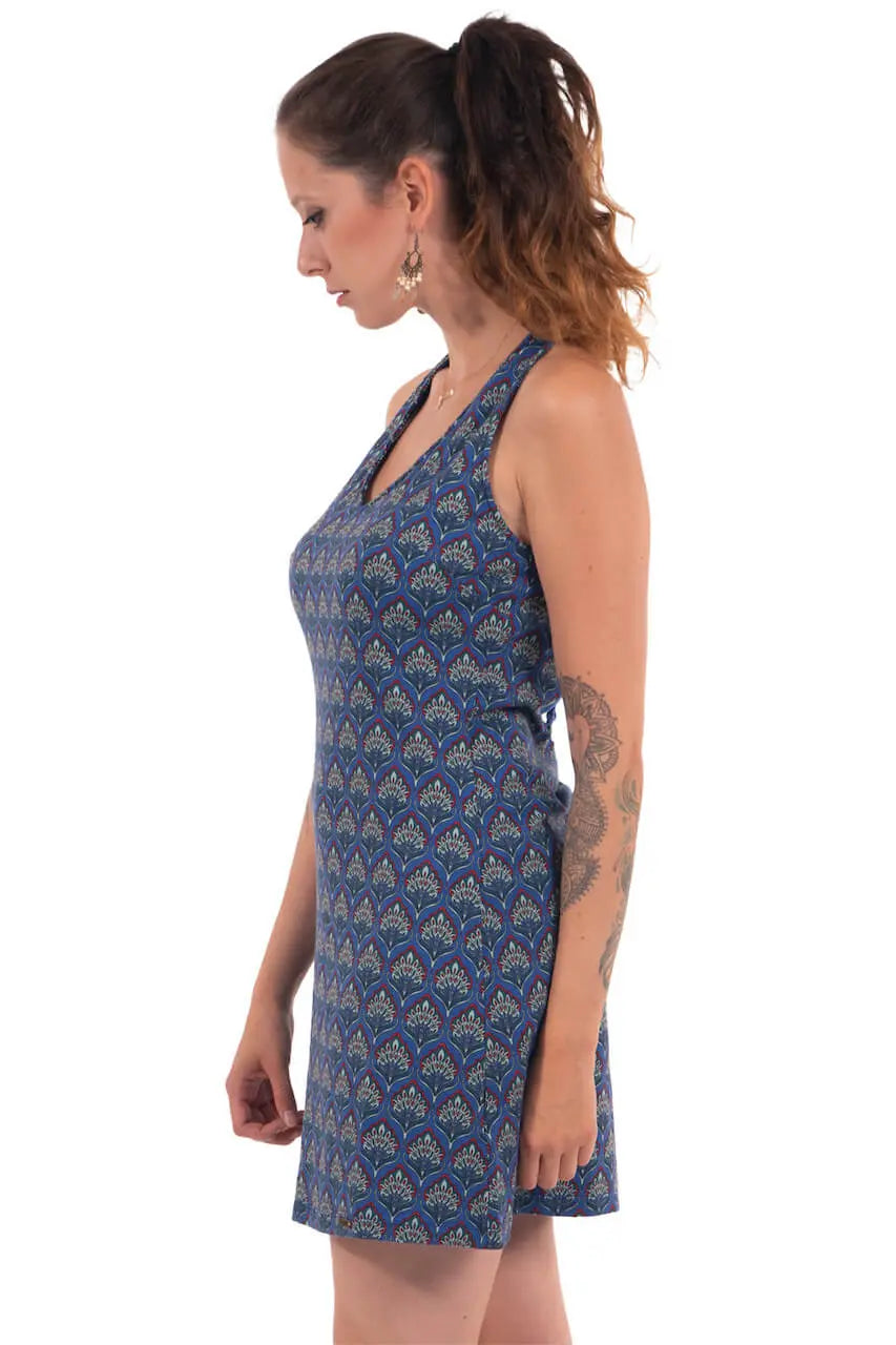 Chapati Retroprint Netzrücken Sommer-Kleid Rückenfrei