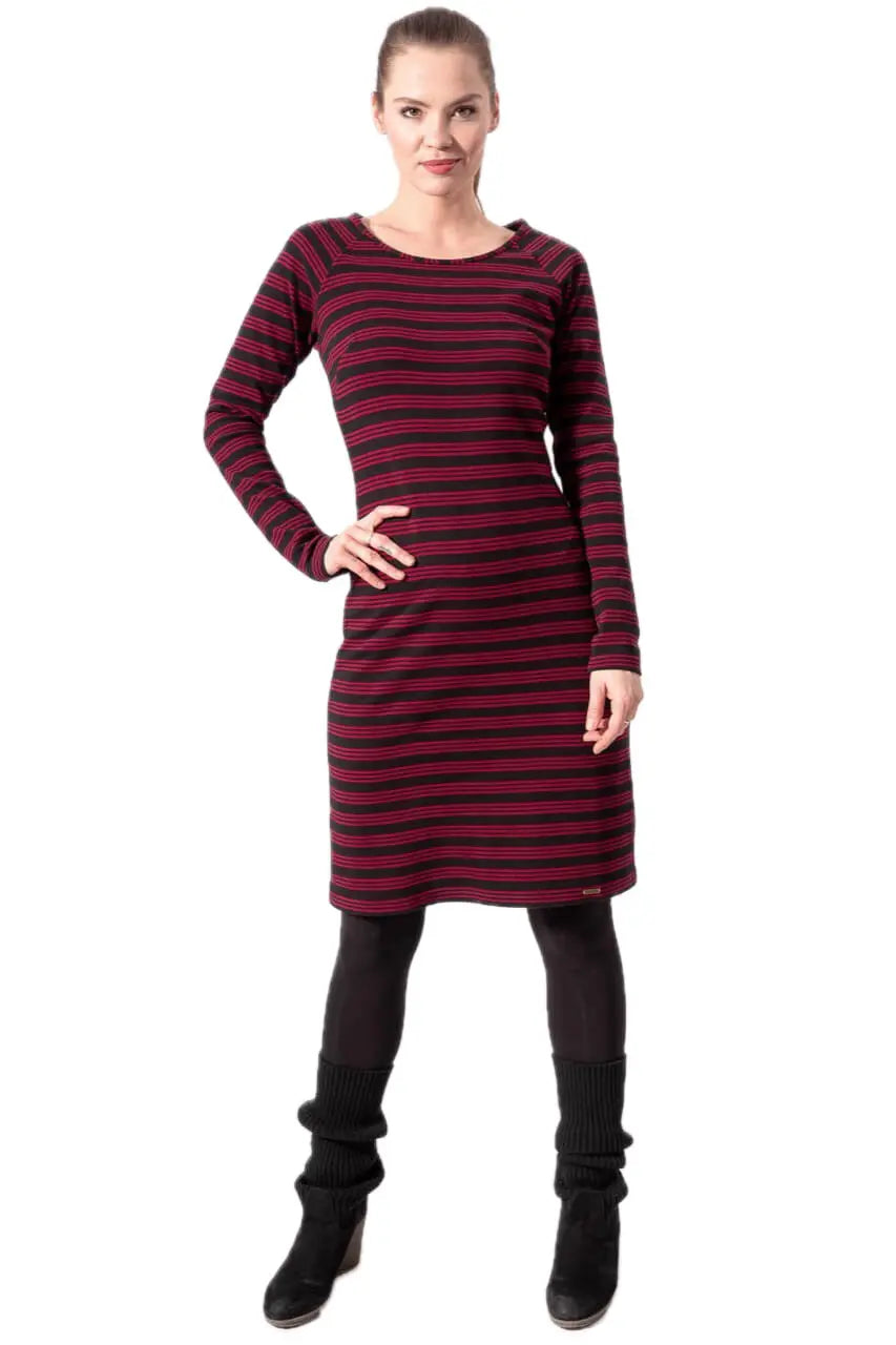 Chapati Jersey Kleid Diwalia rot-schwarz Langärmlig