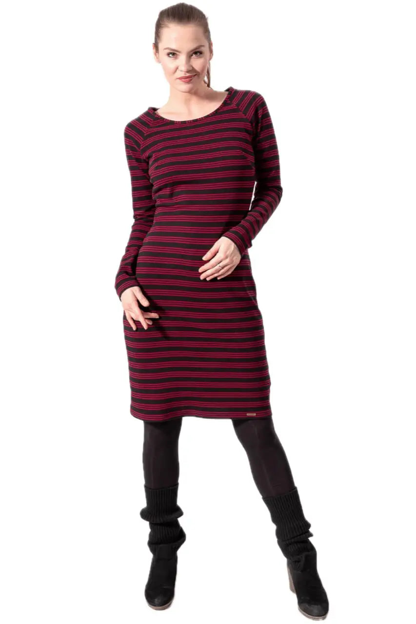 Chapati Jersey Kleid Diwalia rot-schwarz Langärmlig