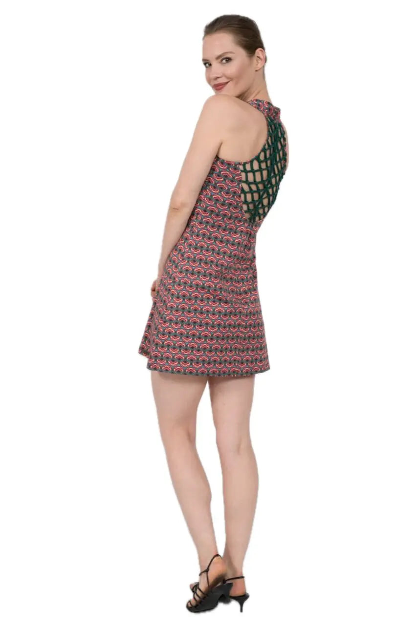 Chapati Minikleid mit geknüpftem Rücken Danica Retro-Muster