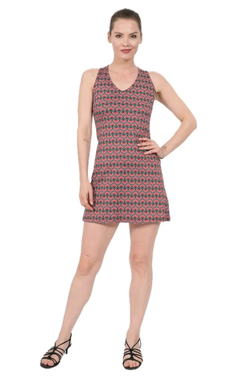 Chapati Minikleid mit geknüpftem Rücken Danica Retro-Muster