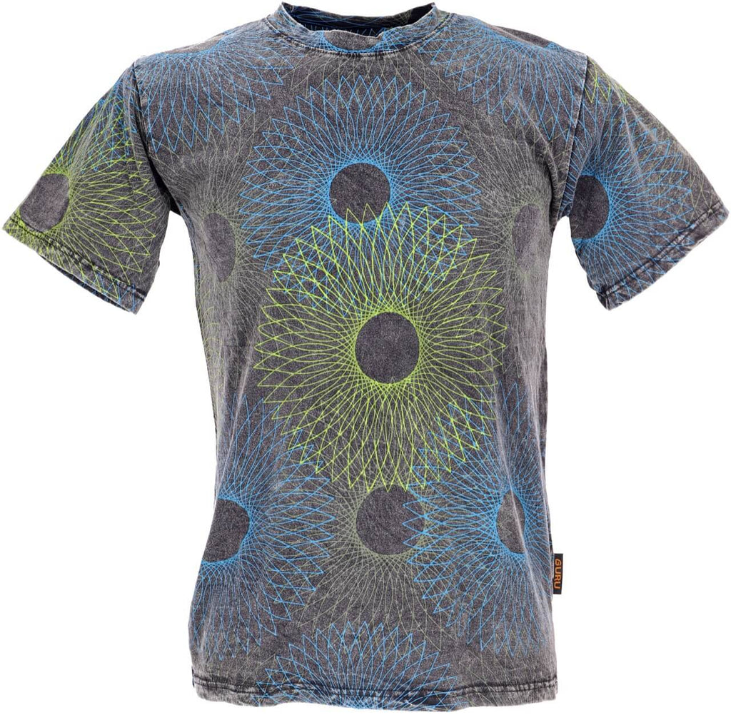 Männer T-Shirt im Goa-Style Spiralmuster alternatives Design Stonewash