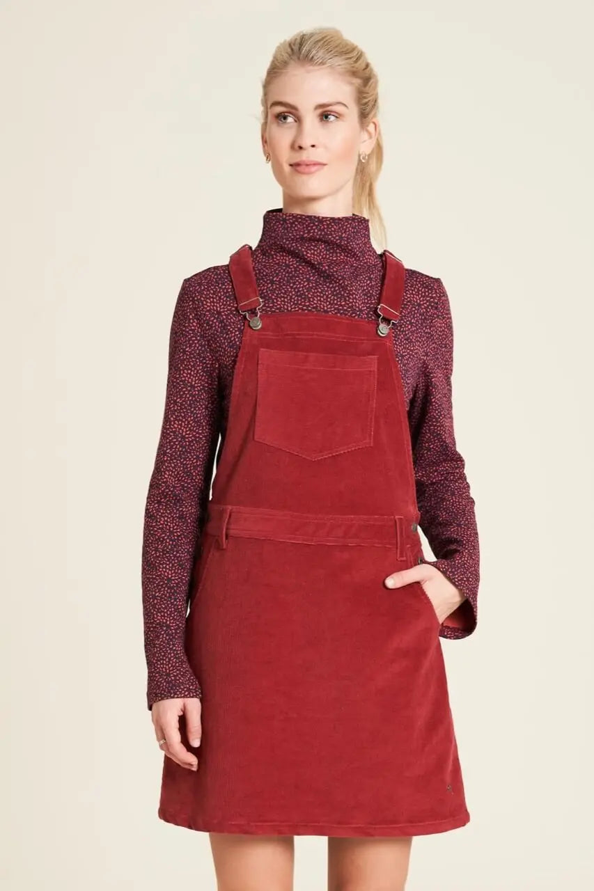 Tranquillo Cord Mini-Latzkleid Feincord rot