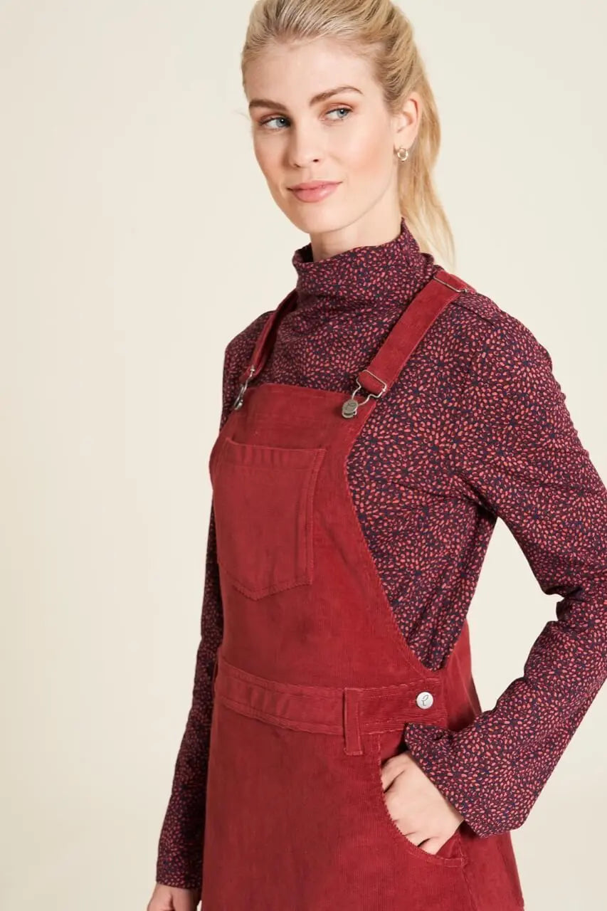 Tranquillo Cord Mini-Latzkleid Feincord rot