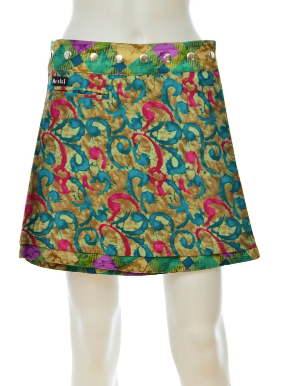 Moshiki Bread Wickelrock short, wendbar Minirock bunte Motive