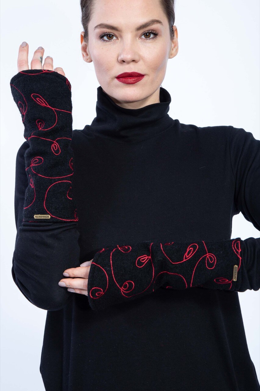 Chapati Woll-Walk Stulpen Stickerei Elegante Pulswärmer aus Merino-Wolle
