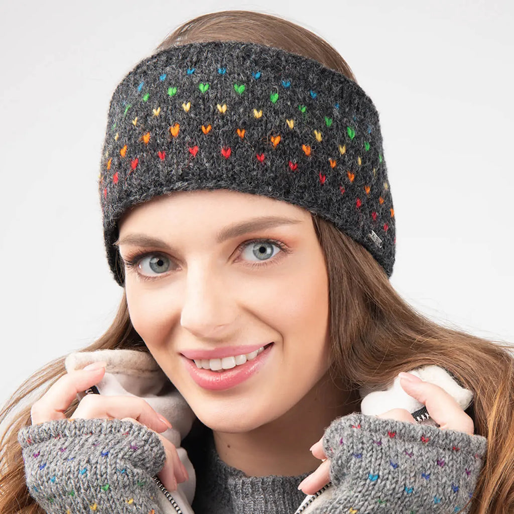 Wollstrick Stirnband Nadja Regenbogenmuster Goa-Style Nepal Strick