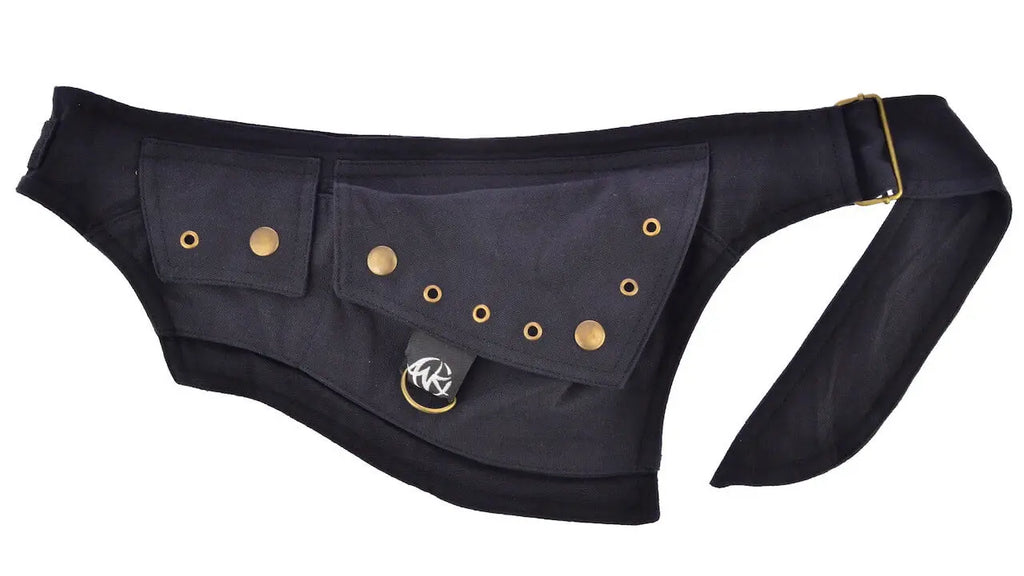 Anki Design schwarze Gürteltasche Messingbeschläge Goa Kleidung