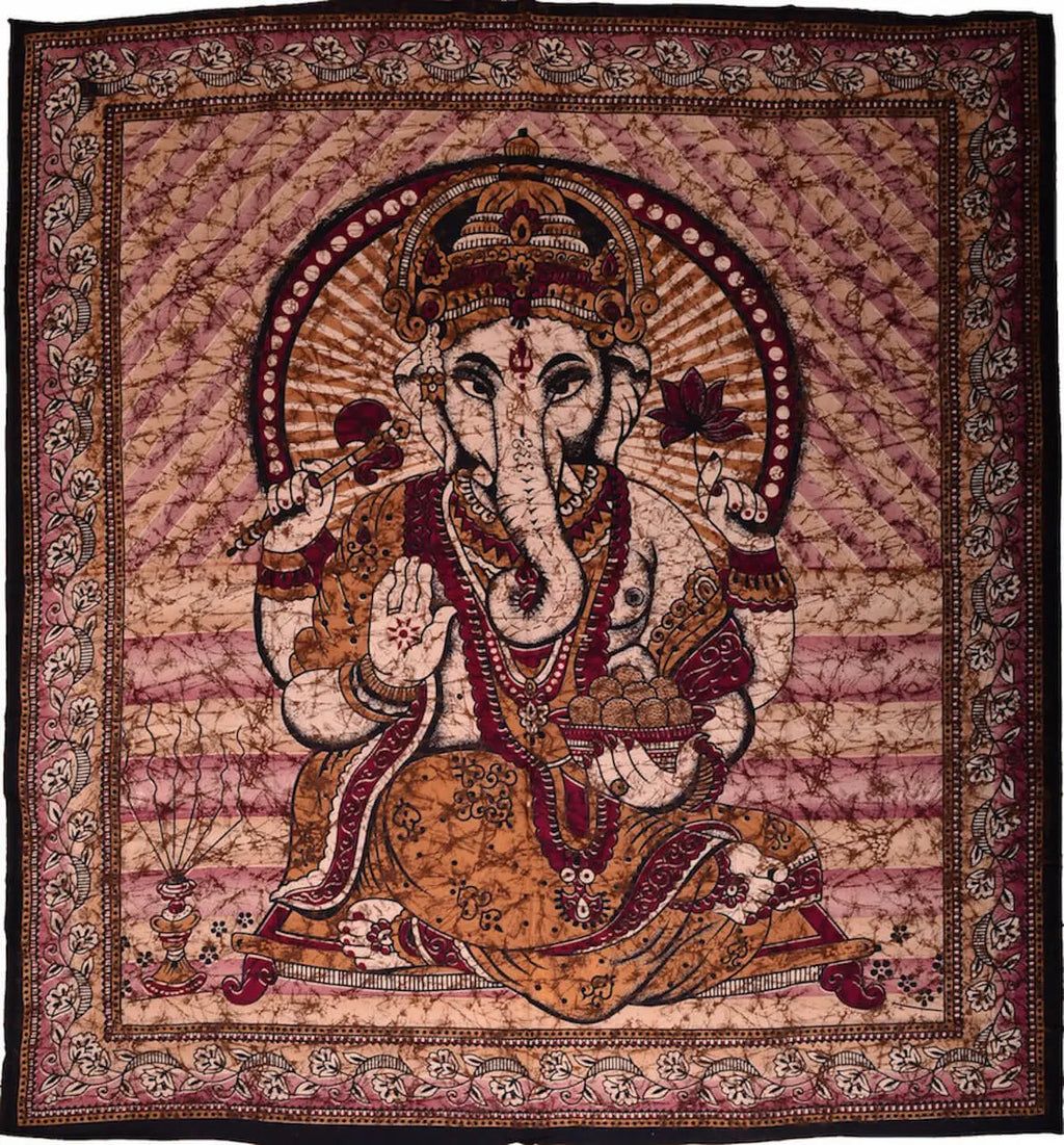 Ganesha Marblebatik Wandtuch handcoloriert grosses Dekotuch