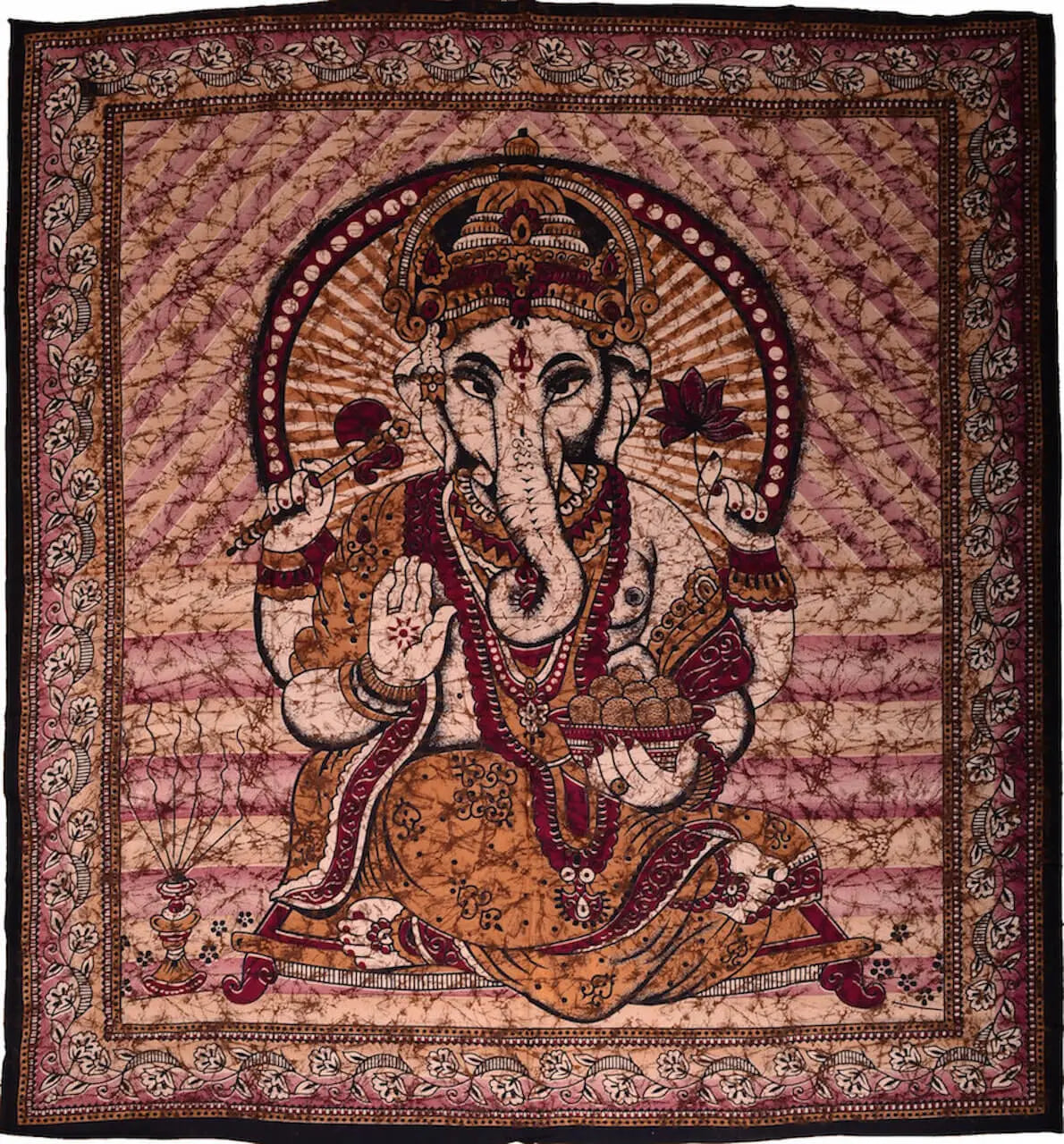 Ganesha Marblebatik Wandtuch handcoloriert grosses Dekotuch