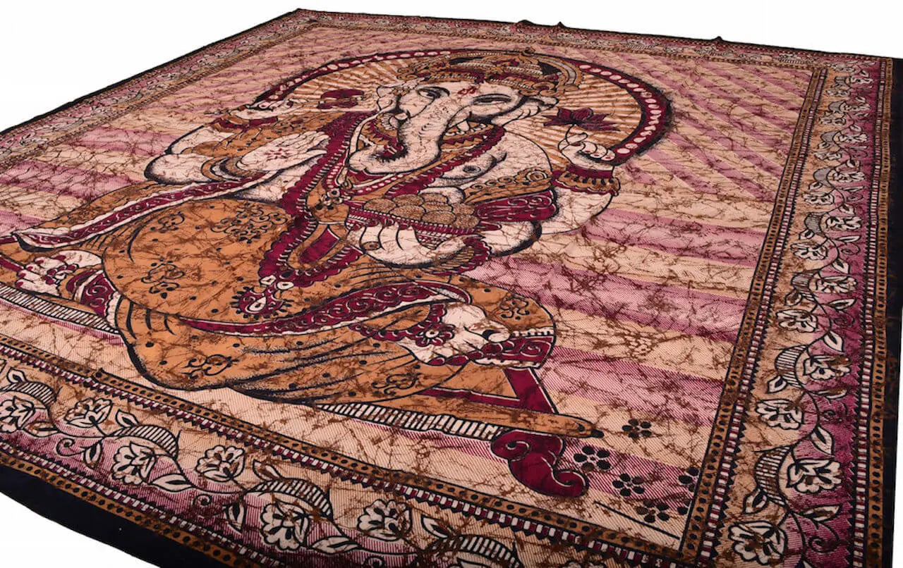 Ganesha Marblebatik Wandtuch handcoloriert grosses Dekotuch