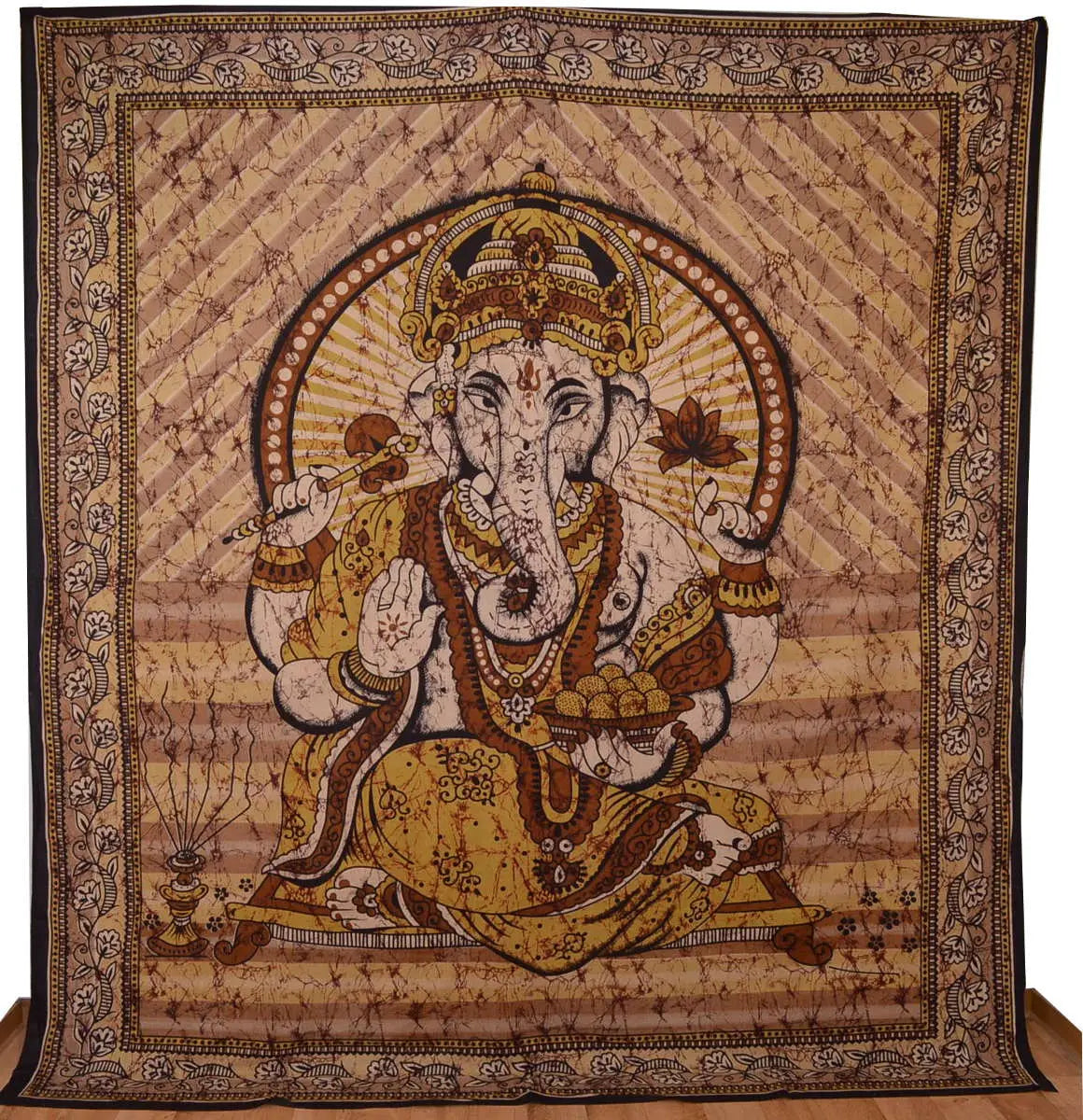 Ganesha Marblebatik Wandtuch handcoloriert