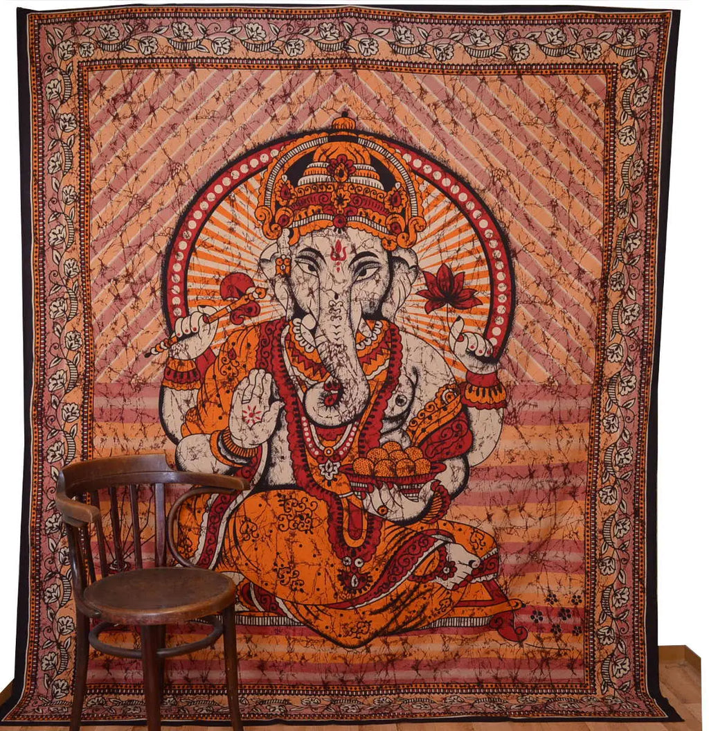 Ganesha Marblebatik Wandtuch handcoloriert