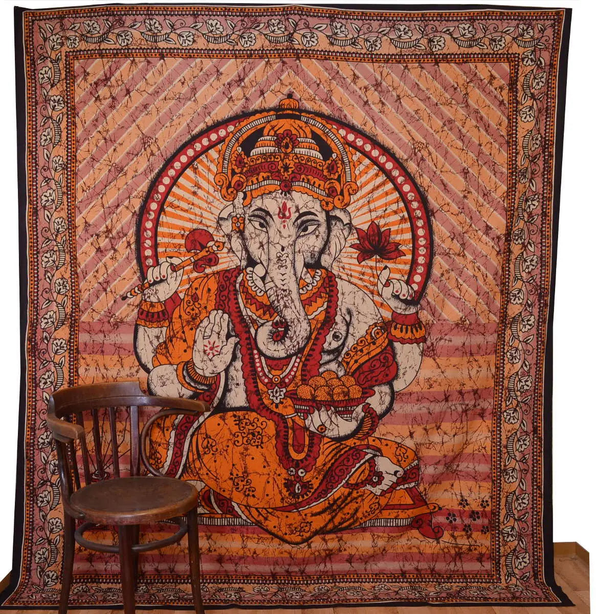 Ganesha Marblebatik Wandtuch handcoloriert