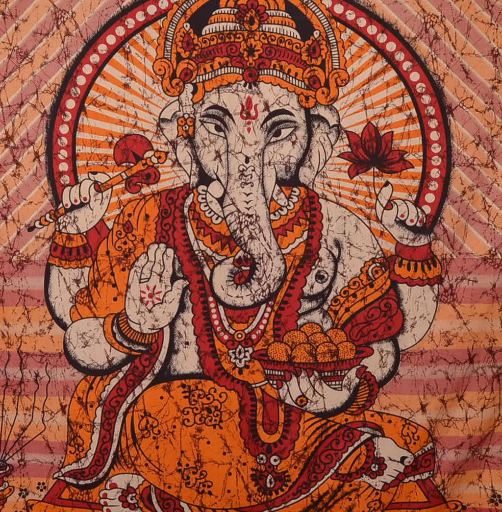 Ganesha Marblebatik Wandtuch handcoloriert