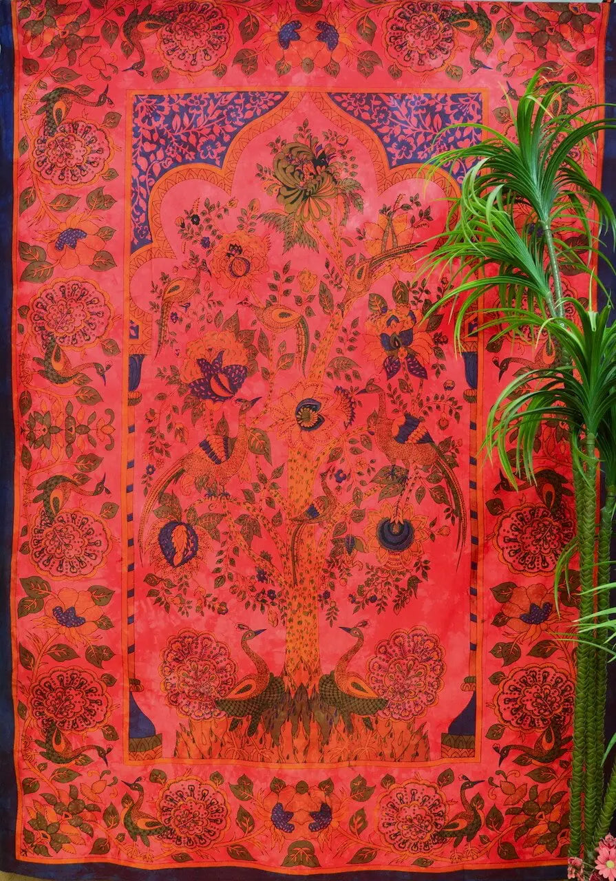 Wandtuch Lebensbaum im Garten der Freude indische Tagesdecke
