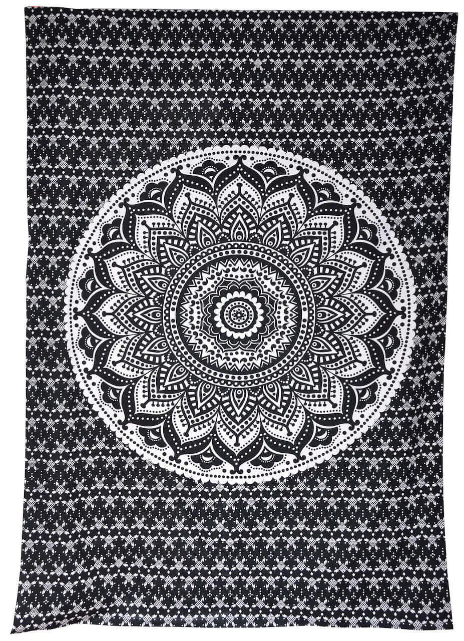 Wandbehang Single Mandala Schwarz - Stilvolles Wandtuch, Baumwolle