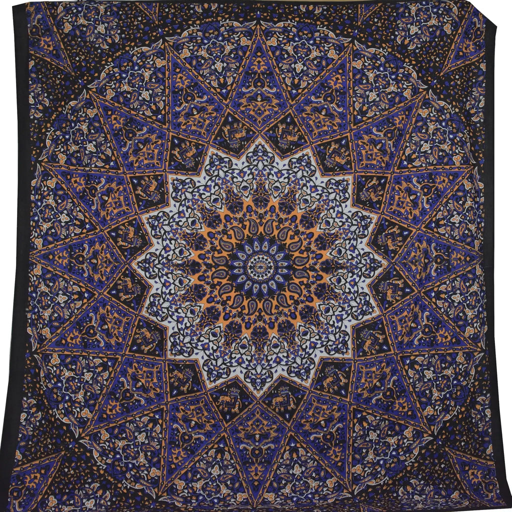 Kontrastreiches Indisches Wandtuch Mandala – Boho Deko mit Elefanten