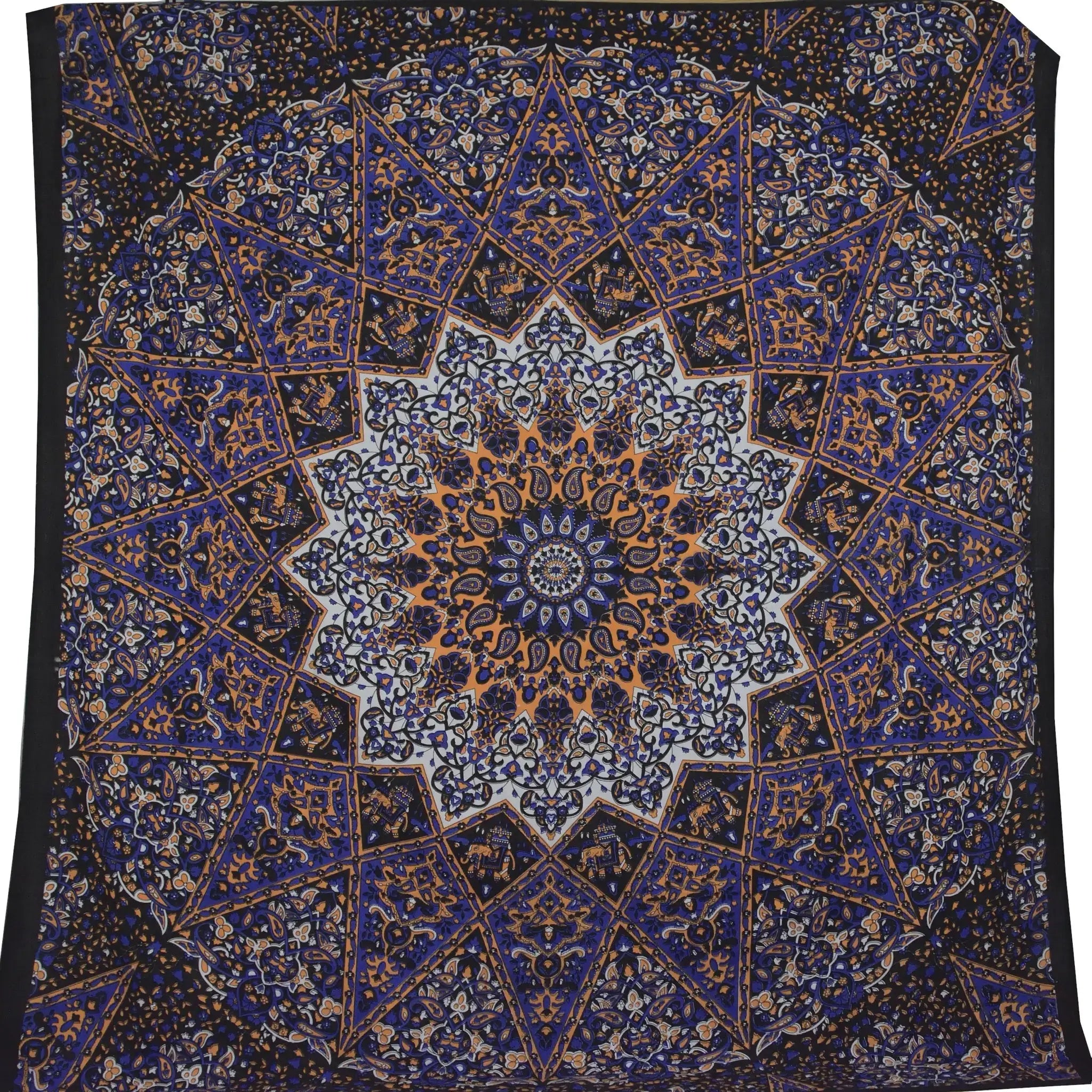 Kontrastreiches Indisches Wandtuch Mandala – Boho Deko mit Elefanten